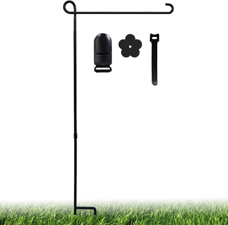 PHITRIC Garden Flag Holder Stand, Premium Powder-Coated Yard Flag Pole, Weather-Proof Black Metal Flagpole with Clip and Stopper for Winter Christmas Garden Flag, USA Flag, Outdoor Decor Decoration - Image 1